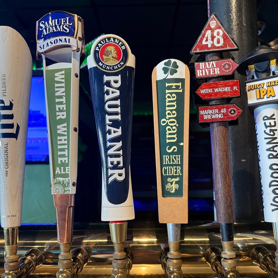 Beer taps at Flanagan's bar